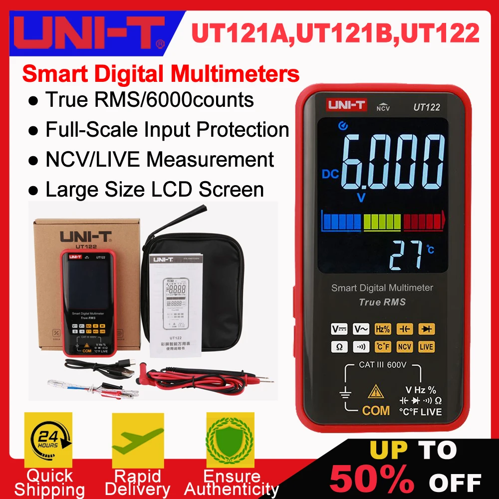 

UNI-T Smart Digital Multimeter UT121A UT121B UT122 AC DC Voltage Tester Multimeter True RMS Digital Capacimeter Frequency Meter