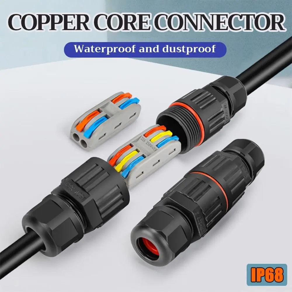 Straight Quick Push In Waterproof Cable Connector Conductor Connector 2/3 Pin Wire Cable Extender Terminal Block IP68