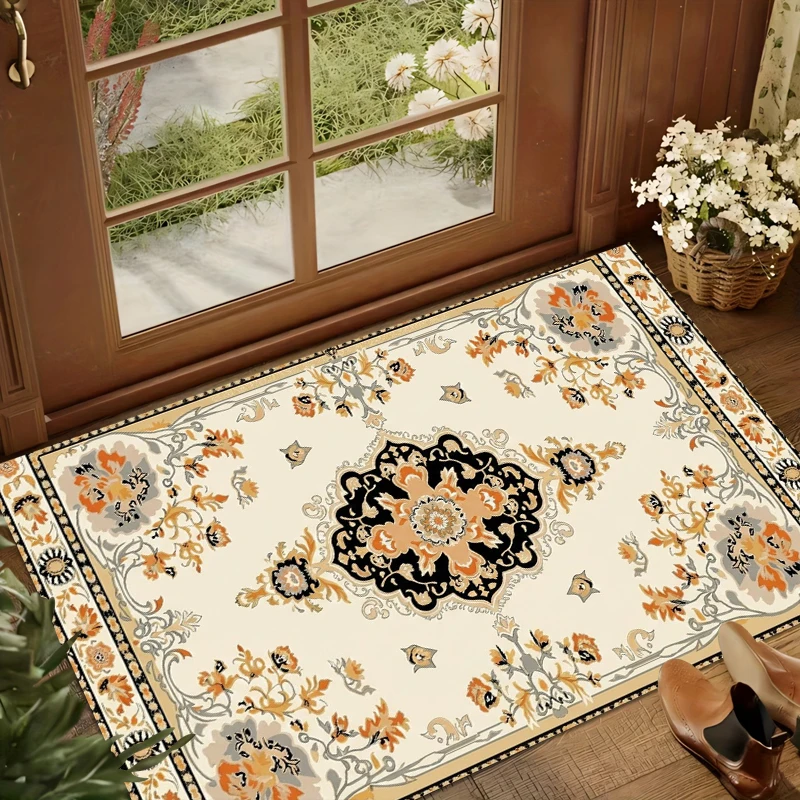 Luxury European Doormat Beige Retro Flower Floor Mat Living Room Bedroom Entrance Welcome Home Decor Rug