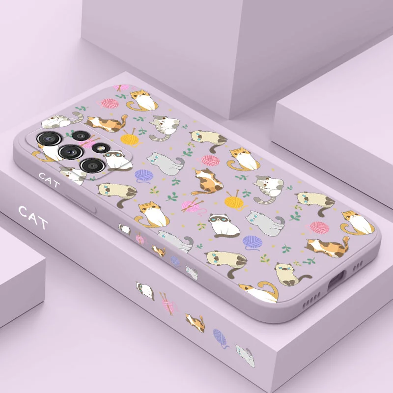 Cat Pattern Phone Case For Samsung Galaxy A73 A53 A33 A23 A13 A72 A52 A32 A22 A12 A71 A51 4G 5G Silicone Soft Cover