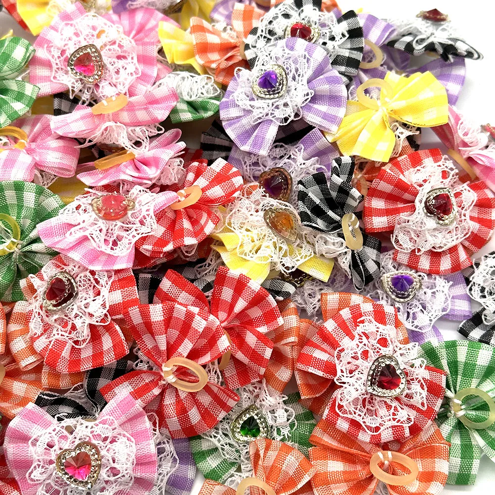 50/100pcs Pet Dog Hair Accessories Diamond Dog Hair Bows Love Style Pet Dog Ribbon Bow Rubber Bands Dog Supplies Samll Dog Bows