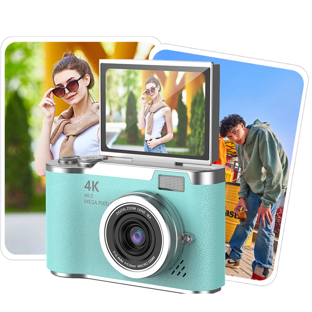 4K Digital Camera 48MP Portable CCD Camera 8X Zoom Video Recorder Gift (Green)