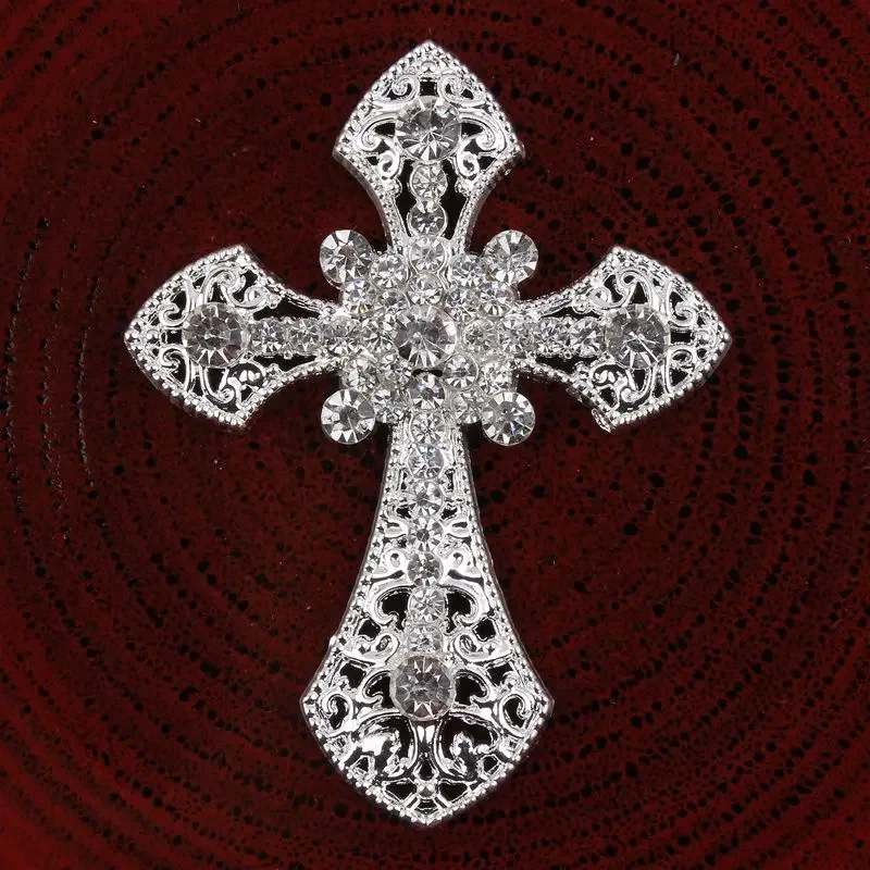 2 sztuk/partia Vintage ręcznie robione brokatowe metalowe kryształki z zatrzaskiem z krzyżykiem ze stopu kryształu z płaskiego krzyża do biżuterii