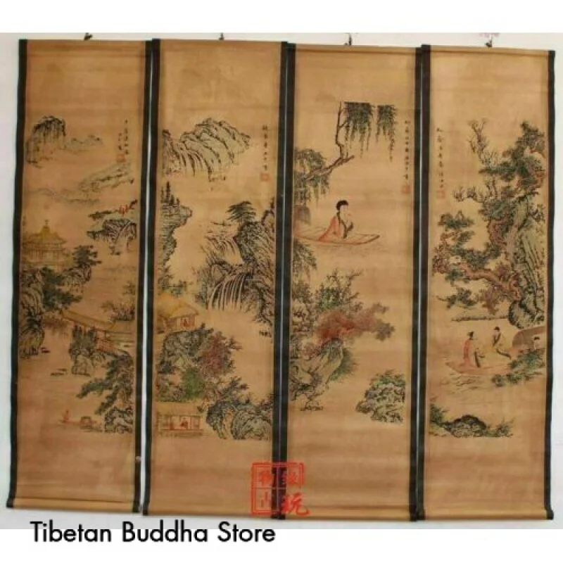 

China scroll painting Four screen paintings Middle hall hanging painting