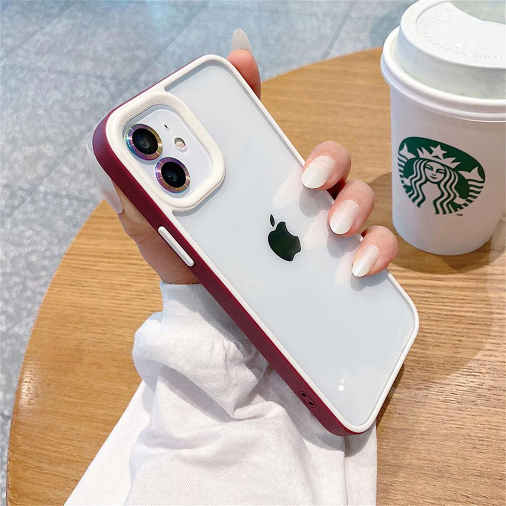 Transparent Shockproof Bumper For iPhone 15 14 Pro Max 13 12 11 Mini XR XS MAX 7 8 Plus Case Acrylic Hard Back Cover Accessories