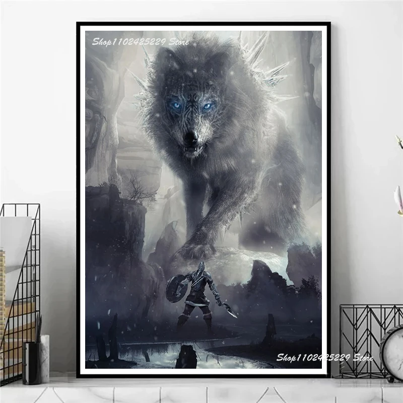 Norse mitologia Poster illustrato Fenrir e l\'occhio di jordunganr Classic Canvas Printing Painting Wall Art decorazione della casa