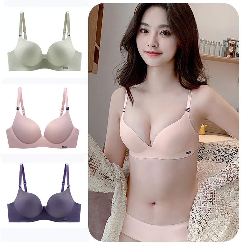 Sexy French Style Bra Corset One-Piece Lingerie Women Wireless Bralette Simple Ice Silk Gather Push Up Underwear Soutien Gorges