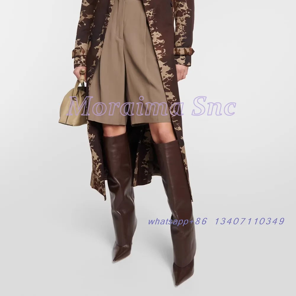 

Pointed Toe Turned-over Edge Long Boots Stiletto Slip On Sexy Fashion Women's Knee High Boots Black Solid Autumn Winter 2026 New