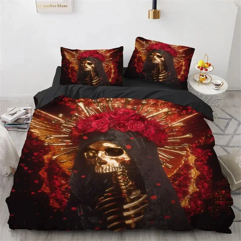 2026 Skull Girl Day Dead Bride Dark Color Roses Bedding Set Boys Girls Twin Queen Size Duvet Cover Pillowcase Bed Kids Adult