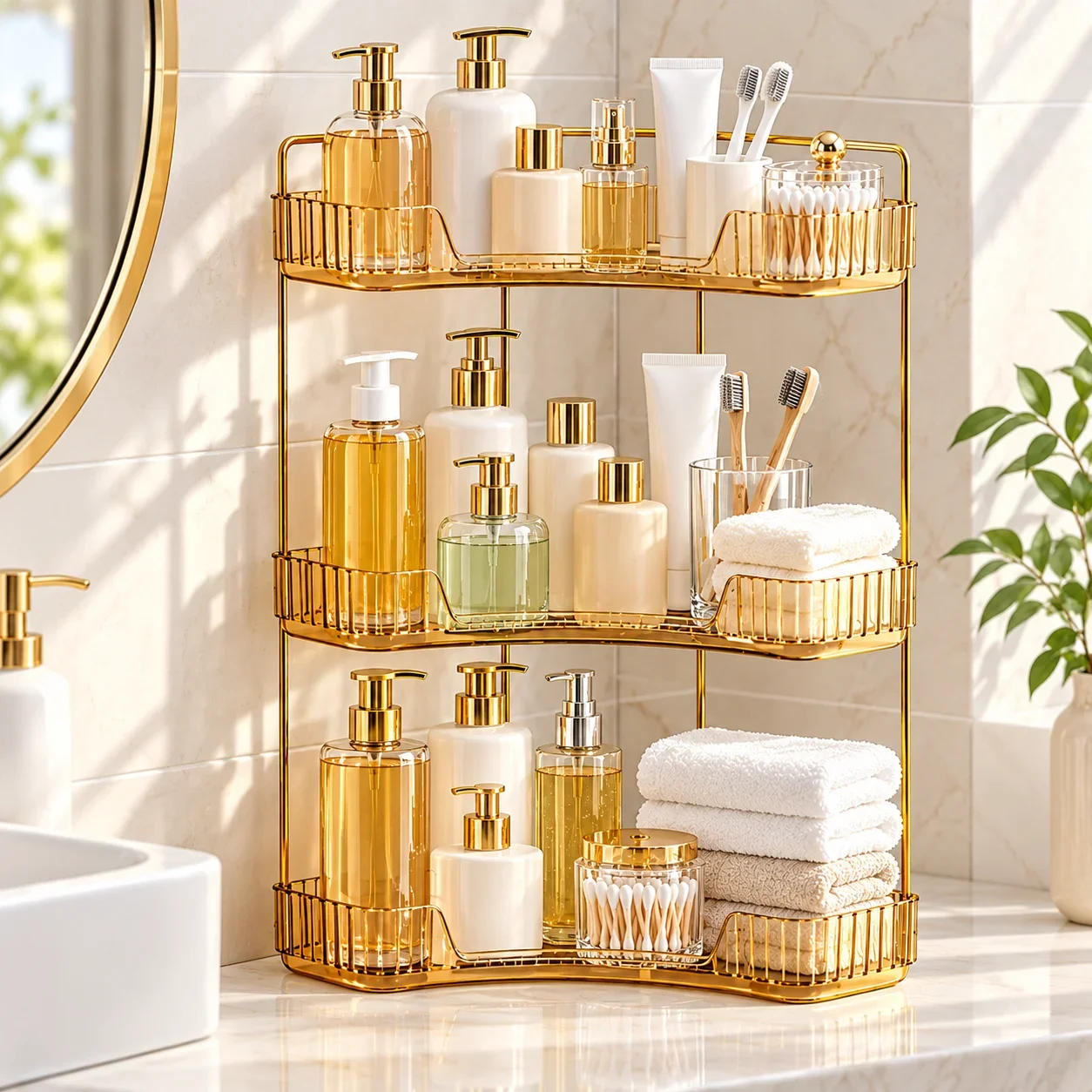 Gold Corner Vanity Organizer 1