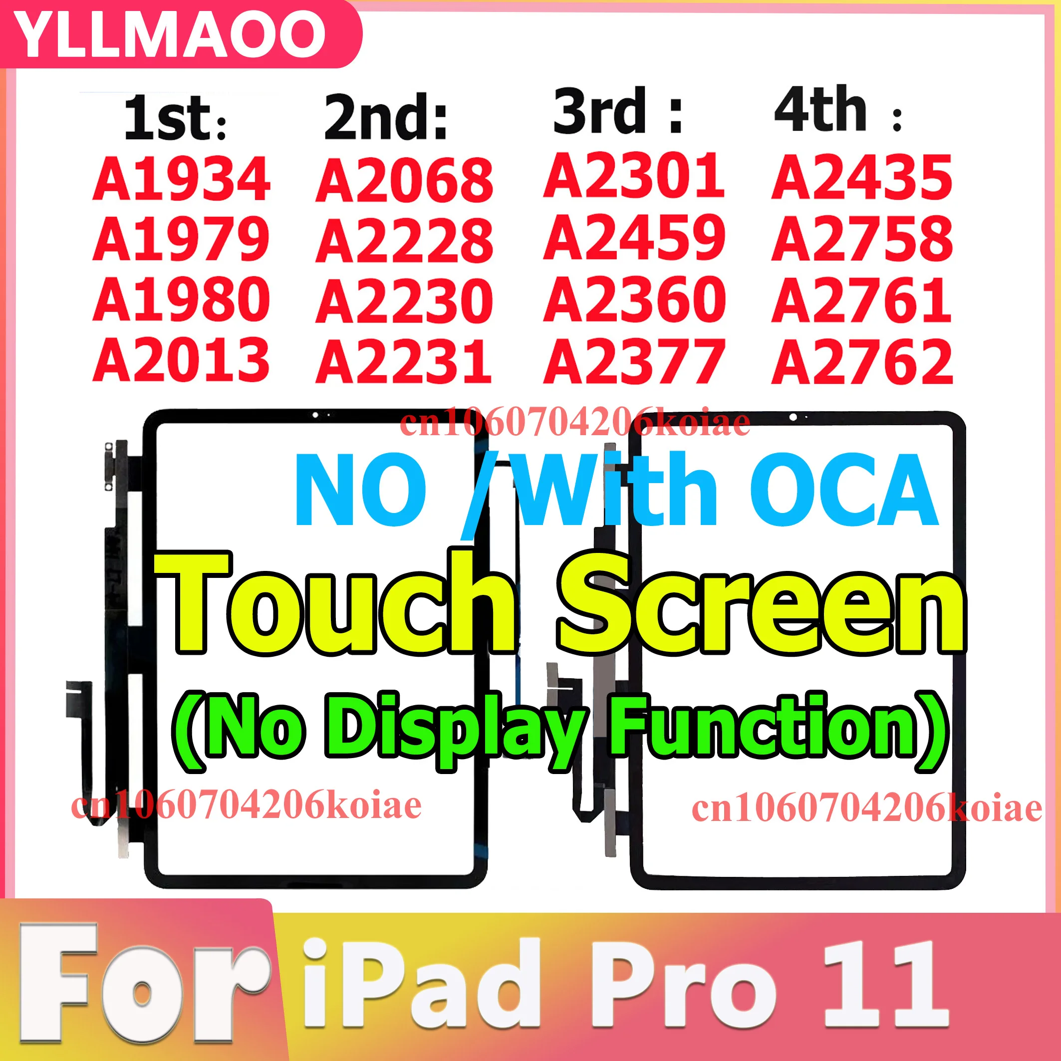 NO/With OCA New Touch For iPad Pro 11 1st 2nd 3rd 4th 2018 2020 2021 A1980 A2013 A2068 A2460 A2435 Touch Screen Assembly Replace