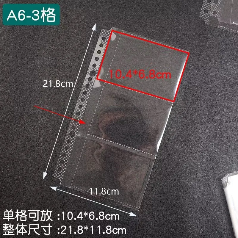10PCS A6 Transparent Envelope Binder Pocket Refill File Holder 6Hole Loose Leaf DIY Photo Card Storage Cover Pouch Office Supply