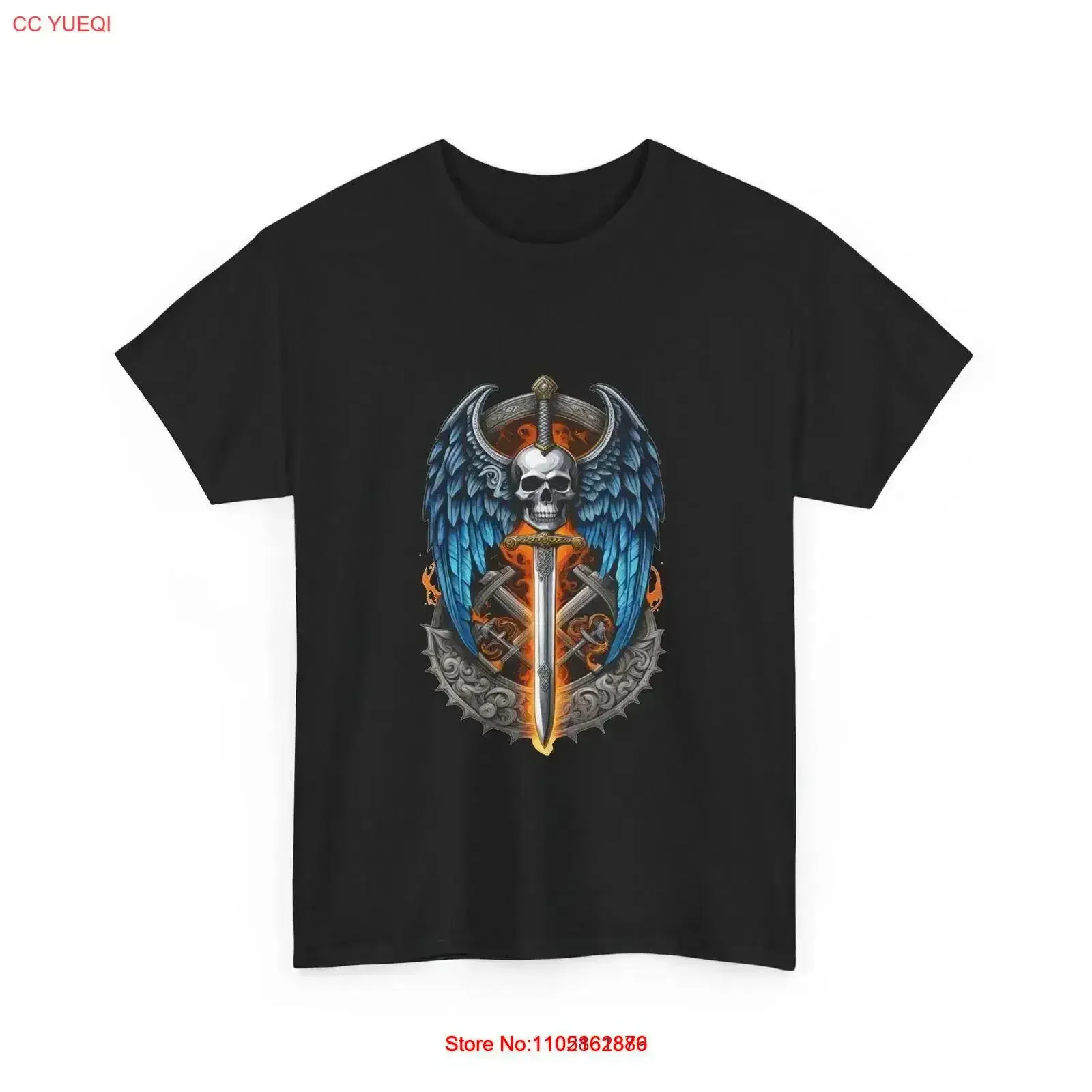 تي شيرت على الطراز القوطي المجنح من القطن عالي الجودة لجميع القديسين روك أزياء عتيقة مغسولة قليلاً ملابس مصممة عتيقة مغسولة #1