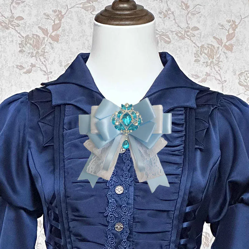 المرأة ربطة القوس فيونكة كليب الحفل ضوء عصا الانحناء الأصلي اليدوية الفاخرة لوليتا موحدة قميص الملحقات حجر الراين طوق زهرة