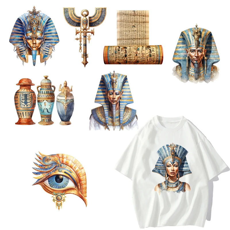 8 types Ancient Egyptian element pharaoh goddess DTF Thermo Sticker Decals Heat Transfer Clothes Clothing Crafts Diy Accessory