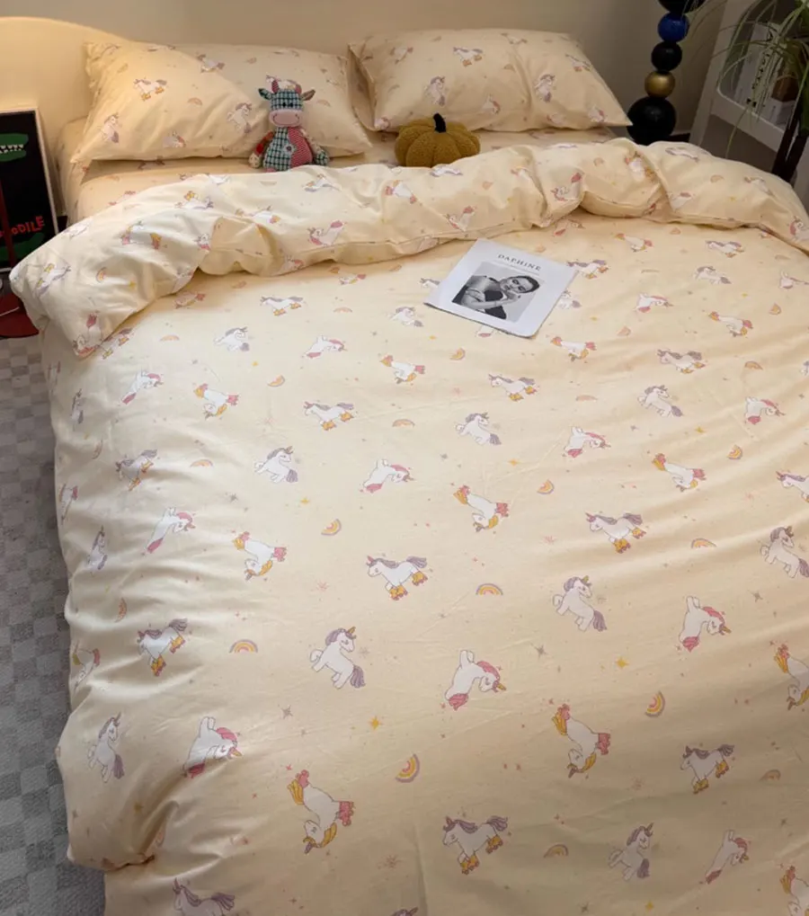 Cute cartoon unicorn star rainbow bedding set,twin full queen king kawaii cotton home textile bed sheet pillow case quilt cover