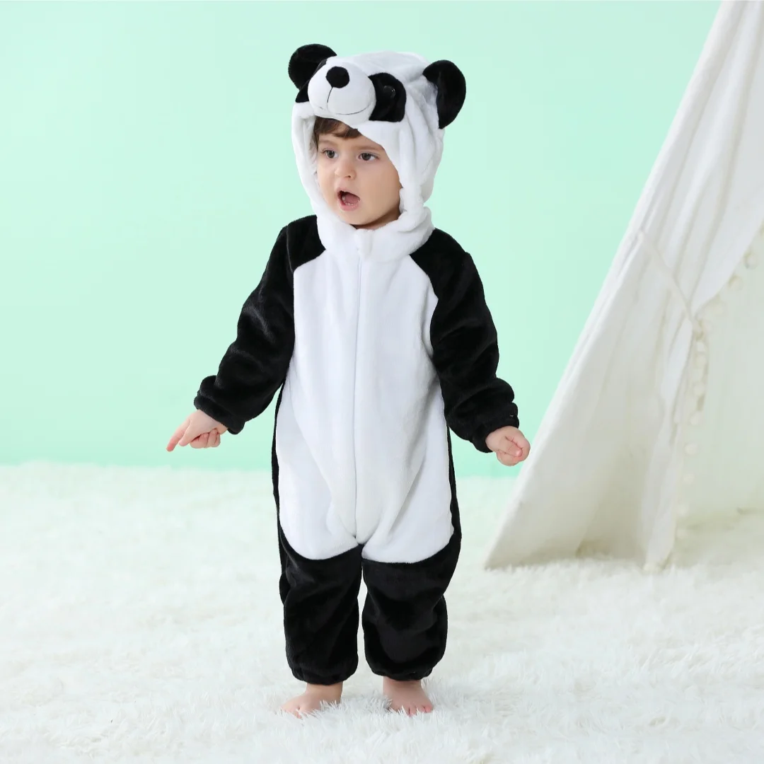 2024 Baby Unisex Romper Kigurumi Infant Cute Panda Cow Animal Onesies Jumpsuits Newborn Cartoon Pajamas For Kids Boys Christmas