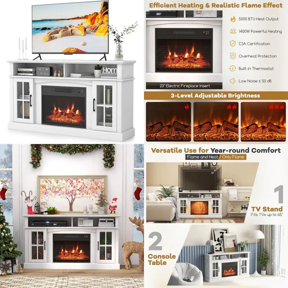 

65 TV Electric Fireplace Stand - Entertainment Center with 23 Insert, Adjustable Flames