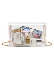 Clear Purse for Women Stadium Approved, Clear Crossbody Bag, Semi-leather Chain Strap Bag for Sports Event, Concert