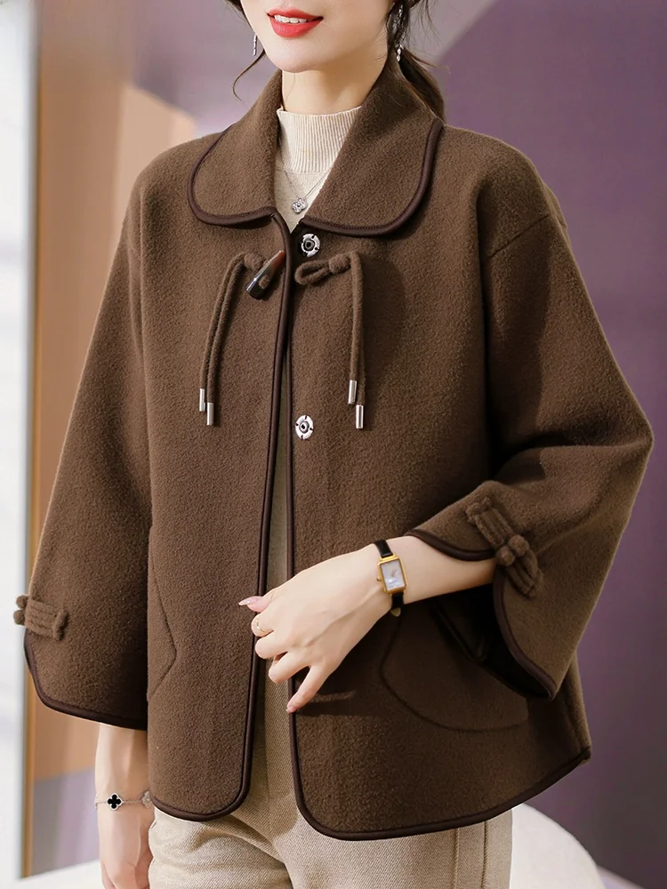 

Faionable Woolen Coat for Middle-Aged Women Autumn Winter Outerwear Ele Knitwear Loose Fit Cardigan Sle Single Button
