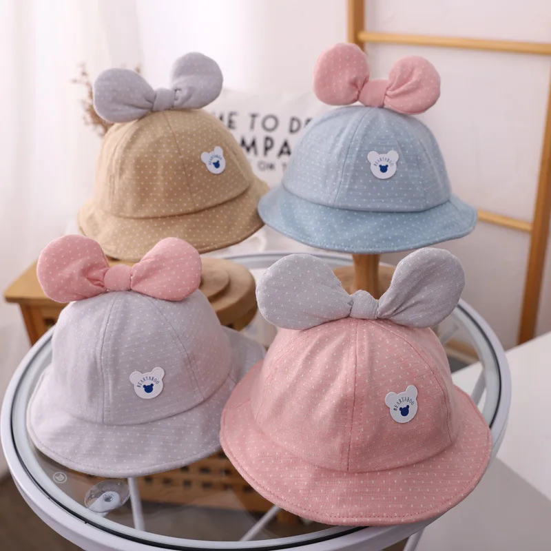 

Sweet Bow Princess Girls Fisherman Hat Pot Print Kids Sunshade Basin Cap Cotton Baby Bucket Hats 6-24M Toddler Wide Brim Visors