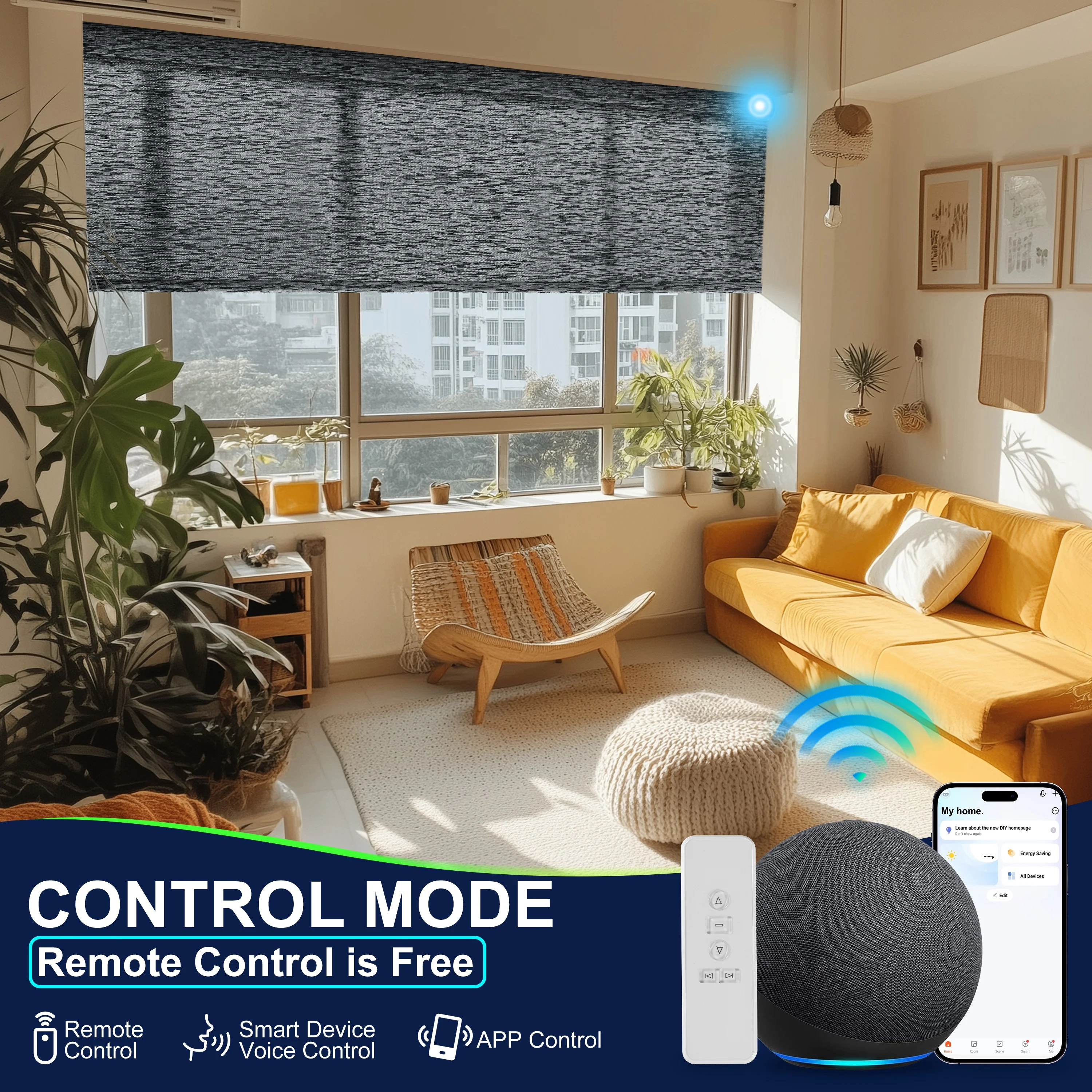 Elegant Built-in Smart Roller Blinds 100% Polyester Fabric Custom Light Filtering Motorized Roller Shades  for Daily Home Use