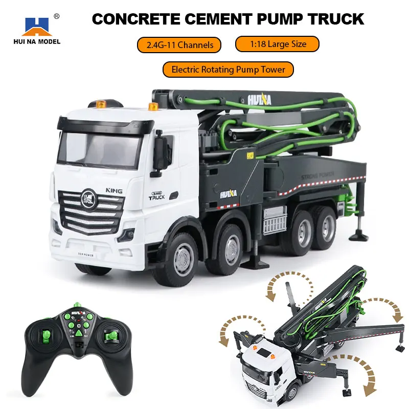 

HUINA 1381 1/18 RC Alloy Cement Pump Truck 11CH Wireless Remote Control Engineering Vehicle 2.4G RC Car Model Children's Toys