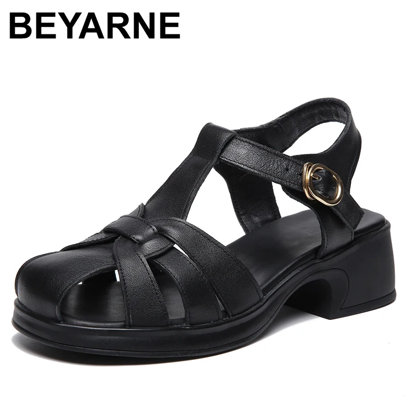 

New Soft Weave Genuine Leather Peep Toe Sandals Summer Cozy Comfy Contoured Big Size Loafer Rubber Flats Buckle Shoes