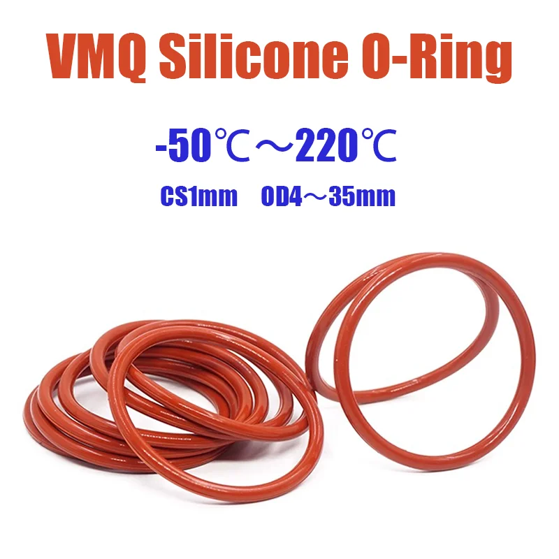 VMQ Red Silicone O Ring OD 4mm~35mm CS 1mm Food Grade Sealing Ring Waterproof Insulated Gasket