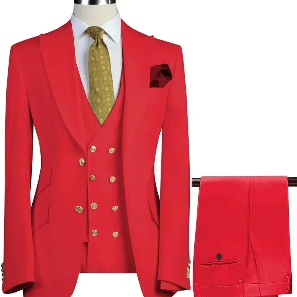 

German Gentleman Style Men's Three Piece（Jacket+Vest+Pant）Suit With Gold High-end Buttons