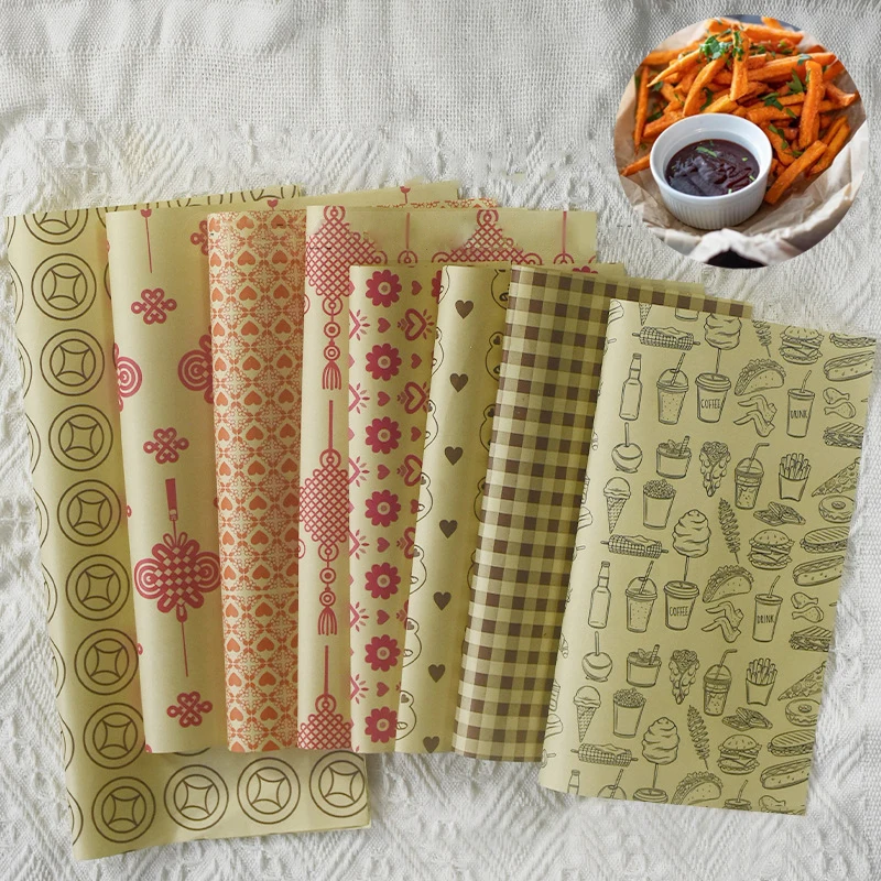 50 pezzi di panini di carta assorbente hamburger patatine fritte involucri di cibo fritto tappetini per piatti carta cerata e carta da forno