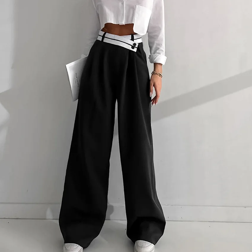 

2025 Autumn Commuting Color-Contrasting Suit Pants Casual Soft-Looking Floor-Length Pants Wide-Fitting Long Pants