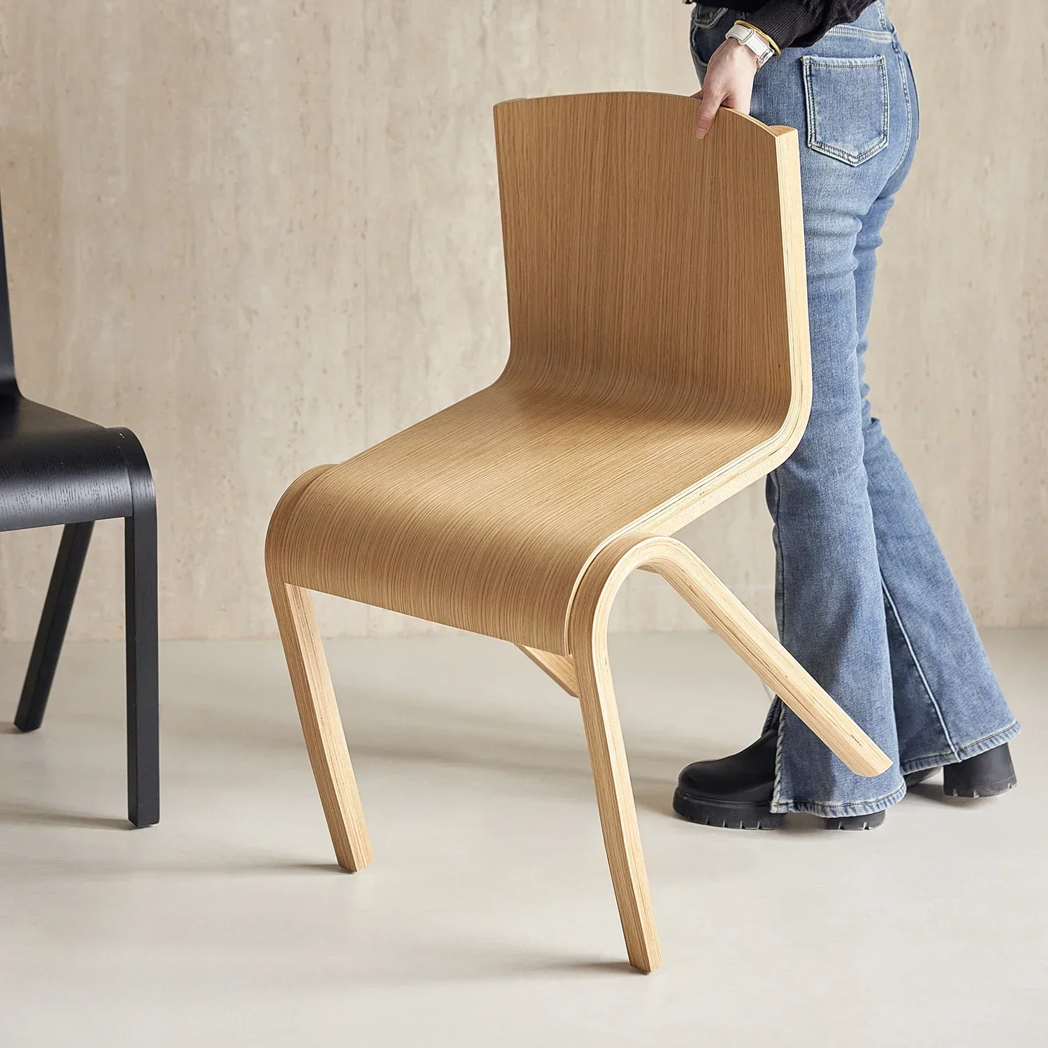 バックチェア北欧無垢材ダイニングチェアホームデザイナーワビレトロ寝室デスクチェア
