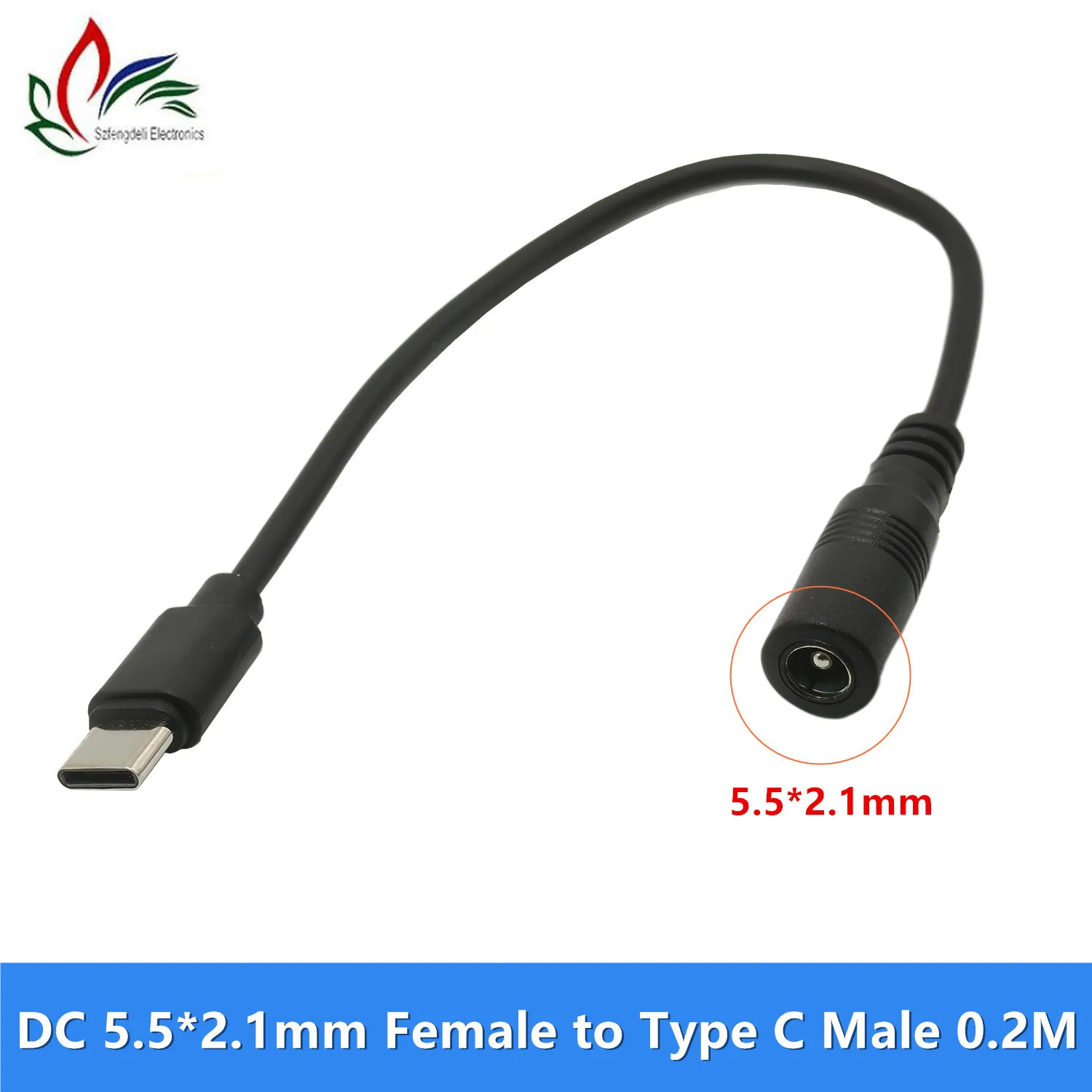 USB tipo C conector macho Jack adaptador de alimentação, dispositivo de carregamento, 22AWG, DC, 5.5x2.1mm, tipo C, 5V