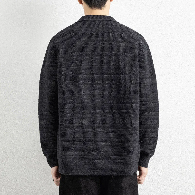 Cappotto da uomo autunno inverno colletto rovesciato maglione cardigan lavorato a maglia moda uomo tinta unita caldo maglione casual lavorato a maglia giacche cappotto