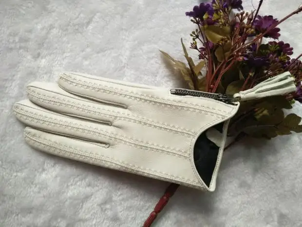 2024 Half Palm Glove Zipper Tassel Driving Fashion Sheep Leather Gloves  Women Fashion Short Mittens LG015