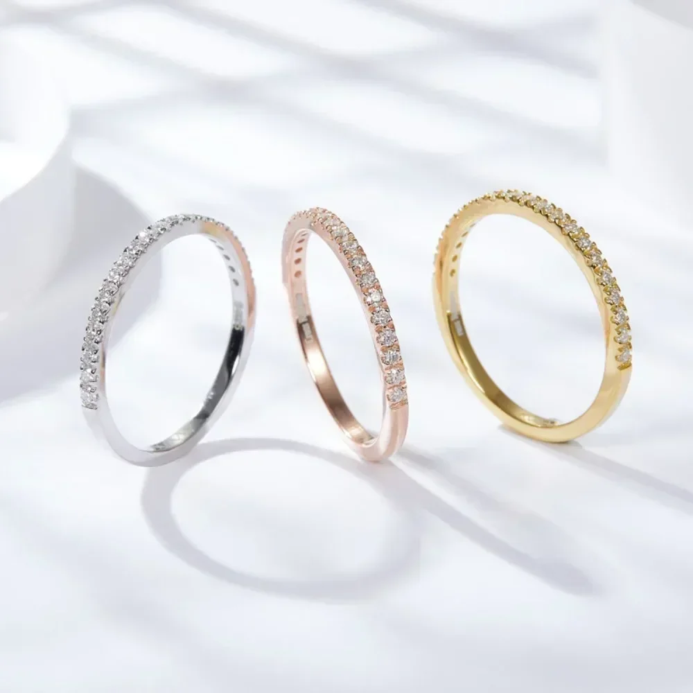 

LinkerLove Half Eternity Moissanite Wedding Band for Women Rose Gold Plated S925 Sterling Silver Ring Stackable Diamond Ring