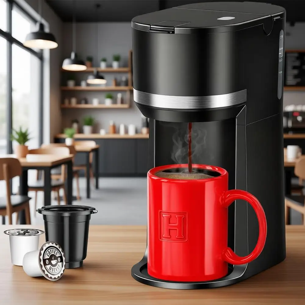 

Single Serve Coffee Maker - Brews 6-12 oz Cups, Descaling Reminder, Water Window, Black