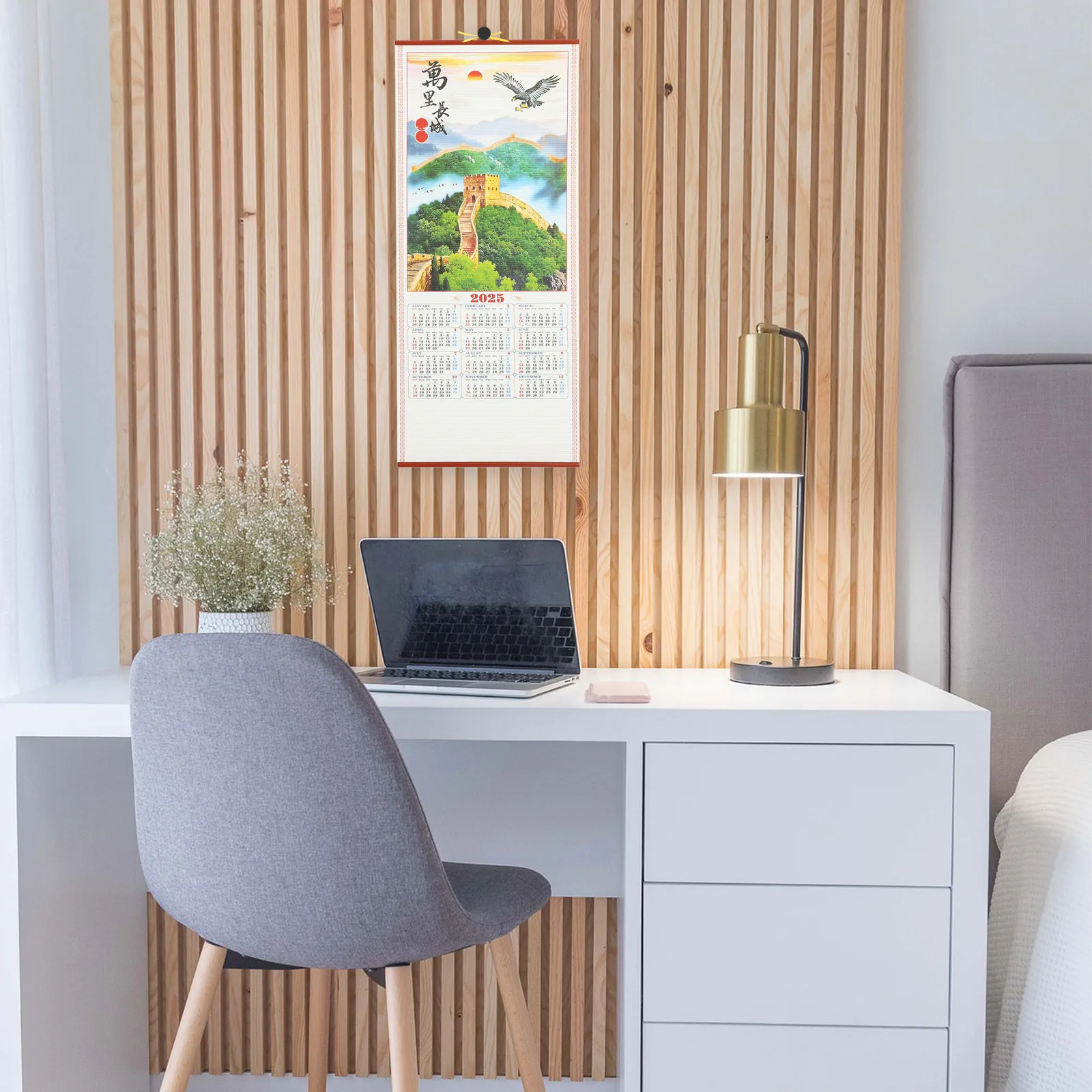 

Китайский подвесной календарь-свиток «Год Змеи», изысканный настенный декор, легкий, удобный для переноски, ежемесячное планирование на 2025 год