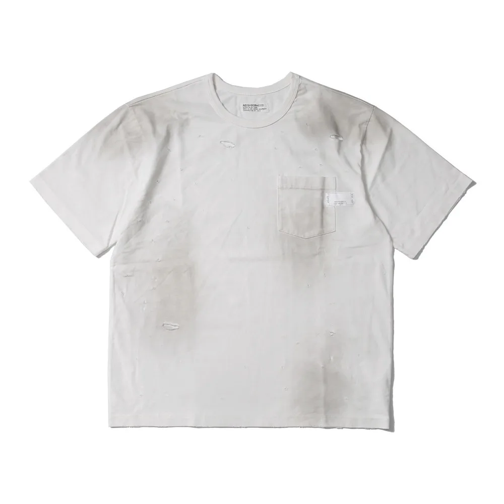 Japanese Washed Distressed Hole Splashed T-shirt Casual Trendy Summer Loose Short Sleeved Men's Tee