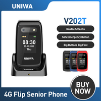 UNIWA V202T 4G Flip Senior Phone 2.4 Inch Dual Screen Emergency Call Button Feature Phone 1450mAh Big Push-Button For Elderly