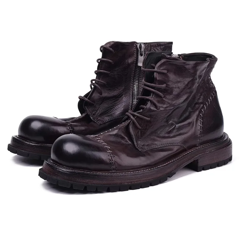

Рабочие ботинки из натуральной кожи в британском стиле ретро с круглым носком на толстой подошве, мужские модные повседневные мотоциклетные ботинки челси с шитьем, мужская обувь