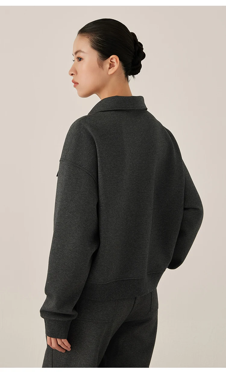 KW7523330 Damen Premium Reißverschluss-Trainingsjacke Langarm-Mischgewebe Herbstmode mit Vordertasche und Akzentbesatz – Detail 12