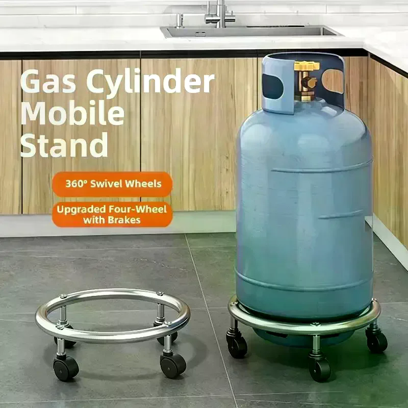 Stainless Steel Gas Cylinder Stand 360 Swivel Wheels Brakes Home Kitchen Restaurant Use Safe