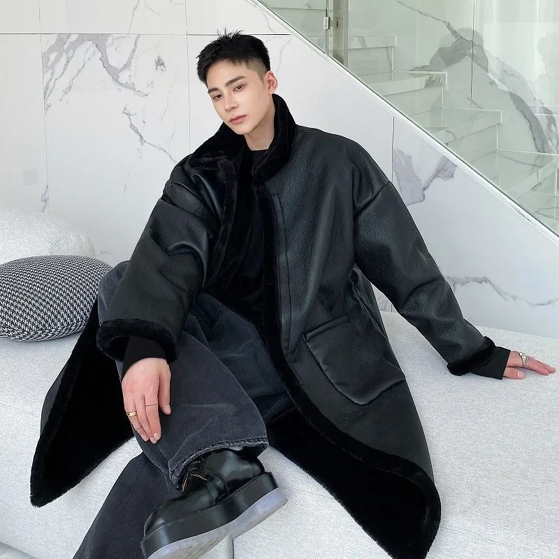 

Handsome 2024 New Fur Integrated Fashionable Warm Winter Men's Coat with Thick Velvet and Long Jacket Trend