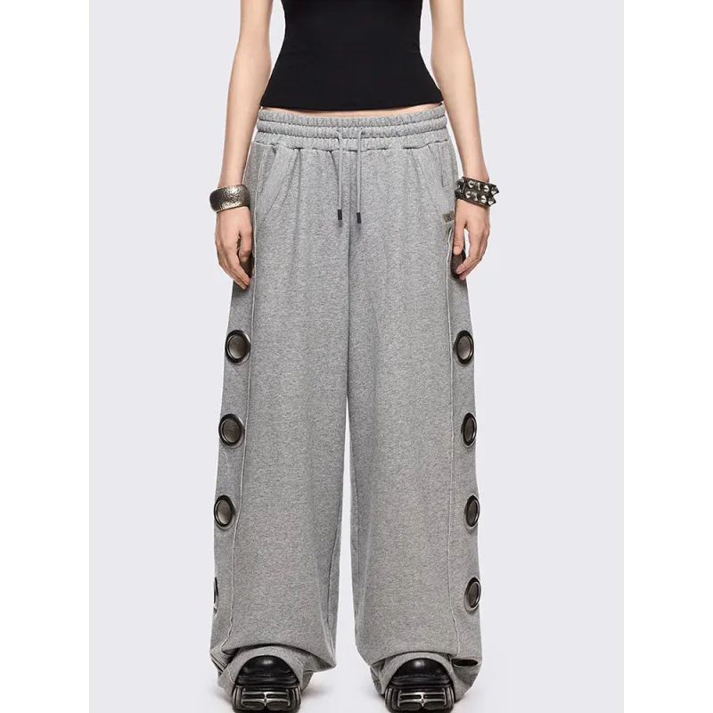 2025 otoño/invierno nuevo estilo de calle europeo y americano de moda Piercing holgado pantalones con capucha falso de dos piezas