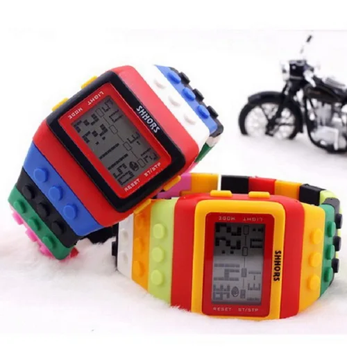 Imagen 2 del producto Relojes digitales LED elegantes para niños, bloques constructores coloridos Unisex, reloj deportivo masculino, reloj de pulsera para mujer, regalos para niños