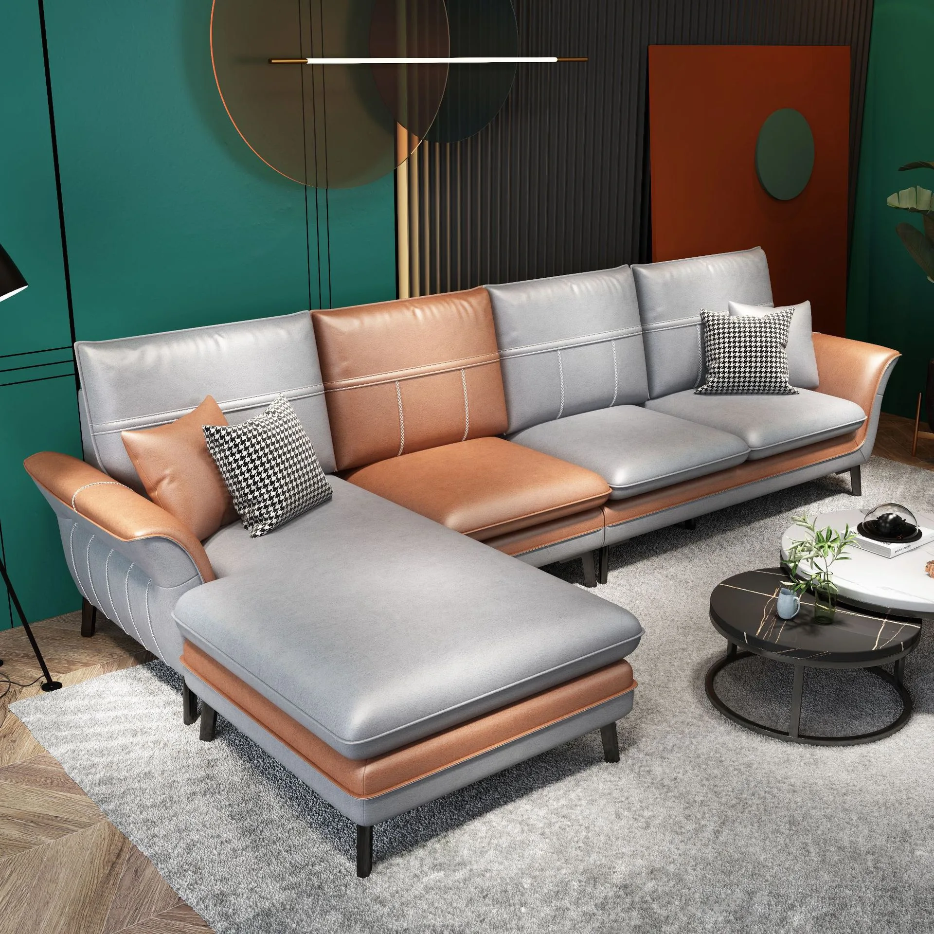 Leave-in technology cloth small apartment fabric sofa three-person four-person apartment living room latex sofa combination