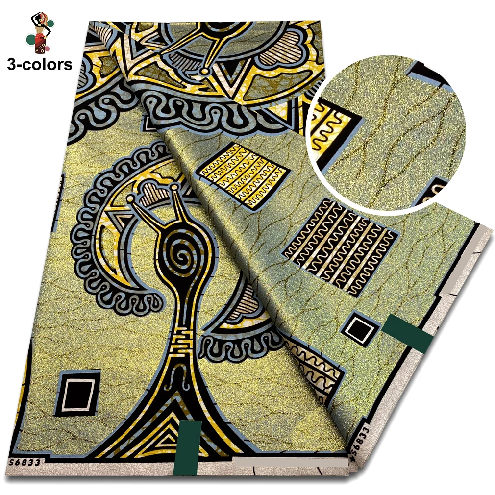 

African Super Glitter Grand Golden Wax Fabric High Quality Nigeria Gold Printed Ankara Wax Fabric 6 yards