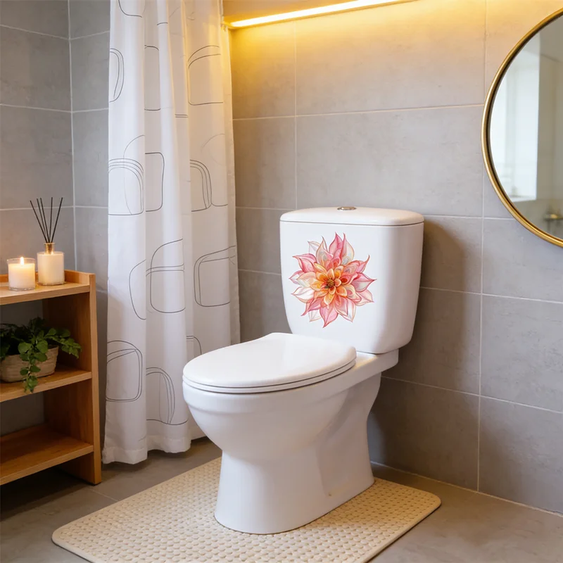 1PC Radiant Lotus Toilet Sticker, Unique Self-stick Wall Art for Bathroom, Waterproof Illuminated Design